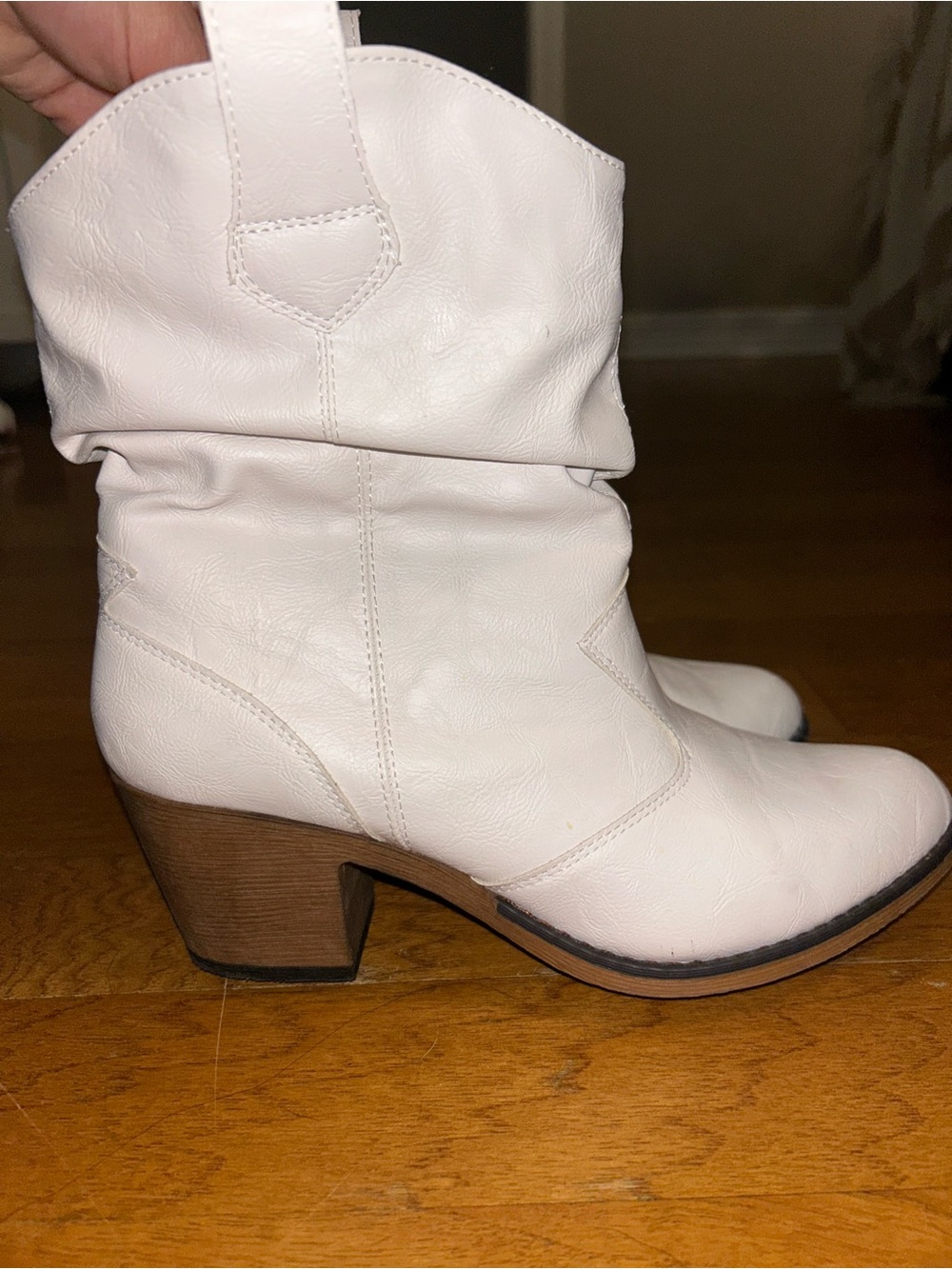 Charles Albert White Mid-Calf Western Block Heel Boots